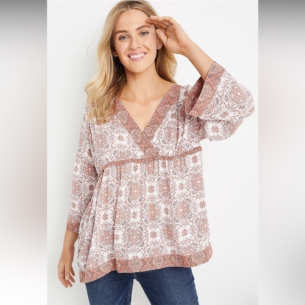 Maurices Pink Medallion Bell Sleeve Blouse Size: L